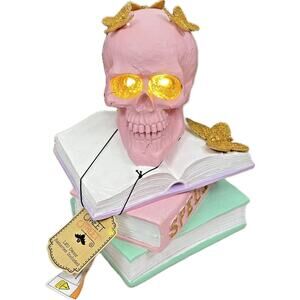 Sweet Street LED Pink Skull Gold Glitter Butterflies on Halloween Spell Books